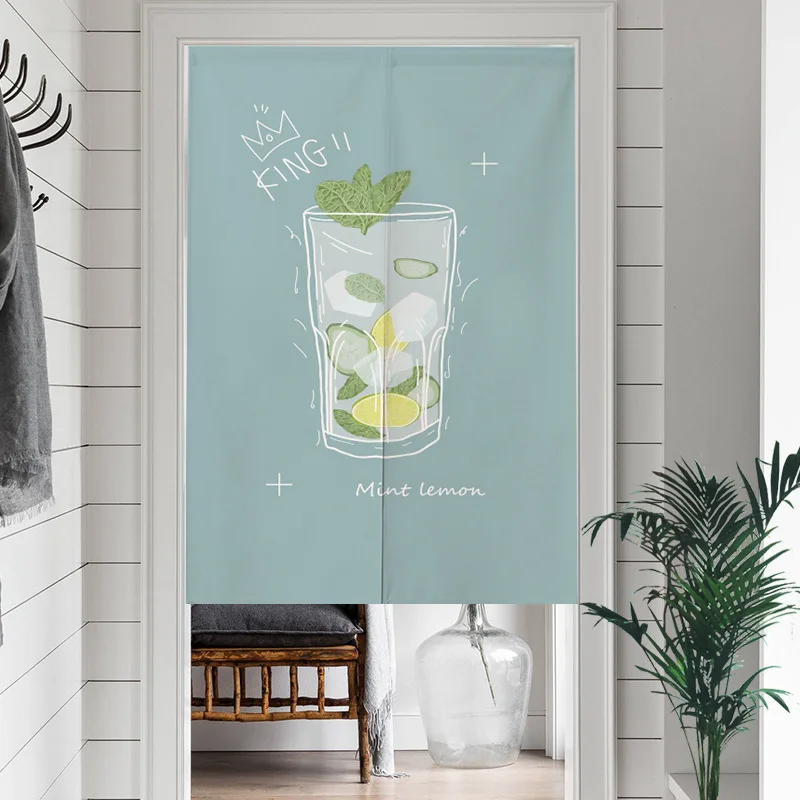 Milk Tea Japanese Door Curtain Doorway Kitchen Curtains Noren Drapes for Cafe Home Entrance Decor Cartoon Linen Door Curtains 4