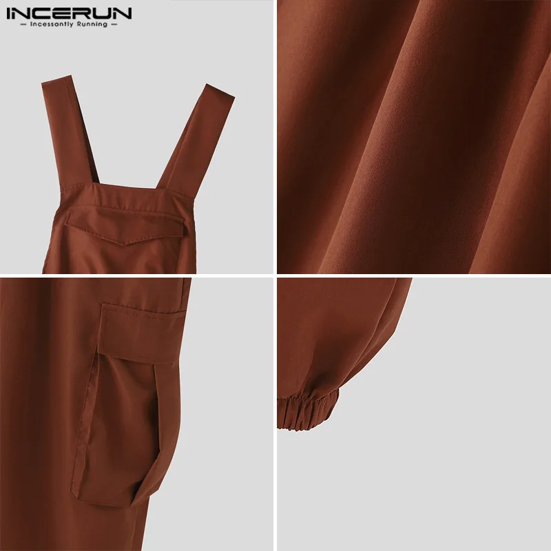 INCERUN 2024 American Style Bodysuits Summer New Men Cargo Rompers Casual Stylish Male Sexy Solid Shoulder Strap Jumpsuits S-5XL 5