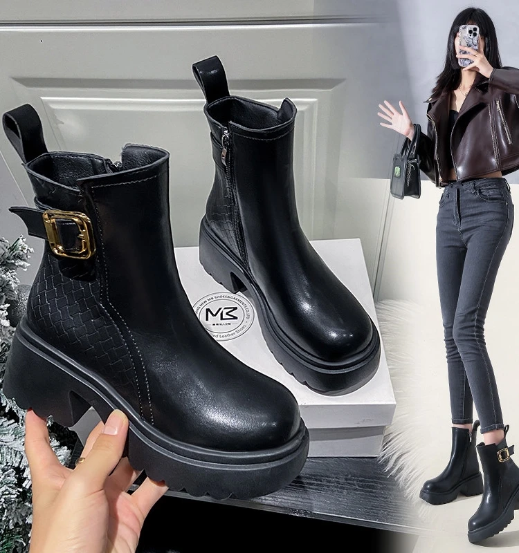 

Женские зимние ботинки, женские ботинки с круглым носком, роскошная дизайнерская Осенняя обувь на молнии, модная кожаная Лолита до щиколотки на высоком каблуке, 2023