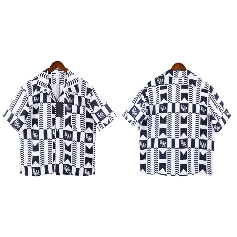 

New Style Top Version Checkered Full Print Rhude Shirt Men Women High Quality Hawaiian Shirts Tee Goth 1:1