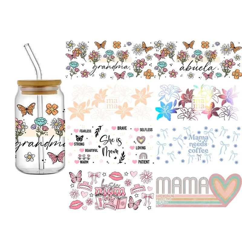 UV DTF Transfer Sticker Mother's Day For The 16oz Libbey Glass Wraps Bottles Cup Can DIY Waterproof Decals Hot Sale