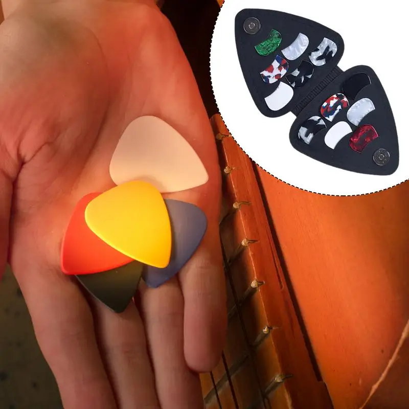 Guitar Pick Box Portable Picks Holder Case With 12pcs Picks Guitar Pick Display Case Plectrums Bag Accessories For