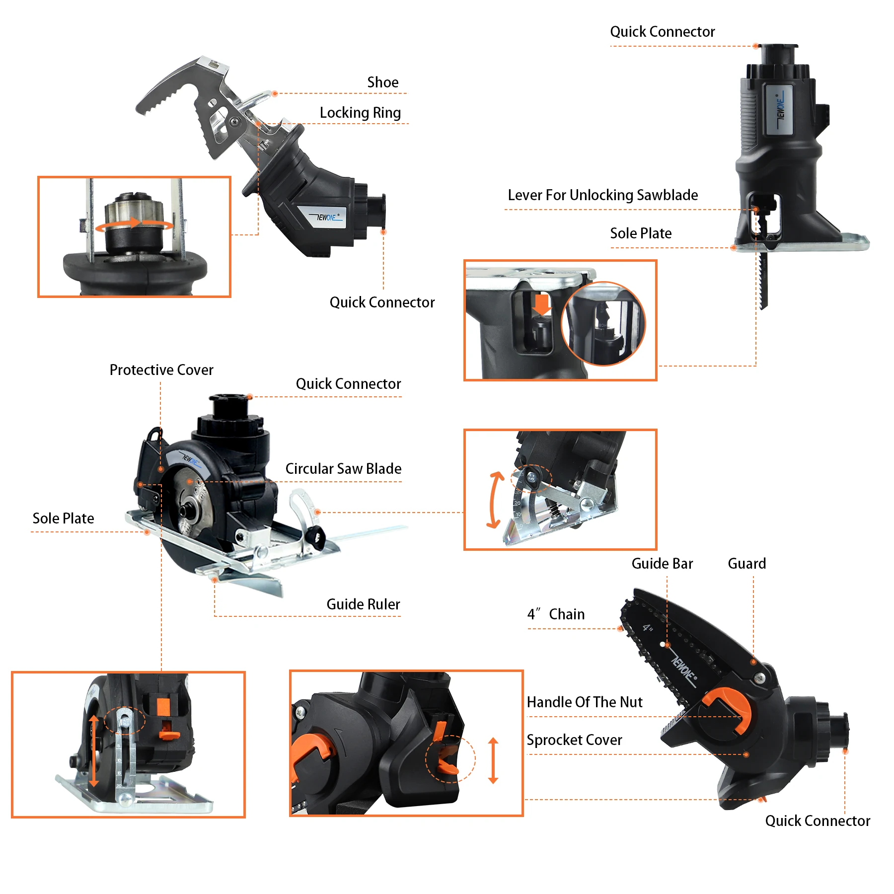 NEWONE 18V/20V MAX Brushless Lithium-Ion Cordless 10-Tool Combo Kit Impact  Driver, Impact Drill, Reciprocating Saw, Circular Saw