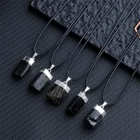 Natural crystal cylinder rough stone black tourmaline pendant irregular electrical stone pillar ore silver-plated hemming neckla 2