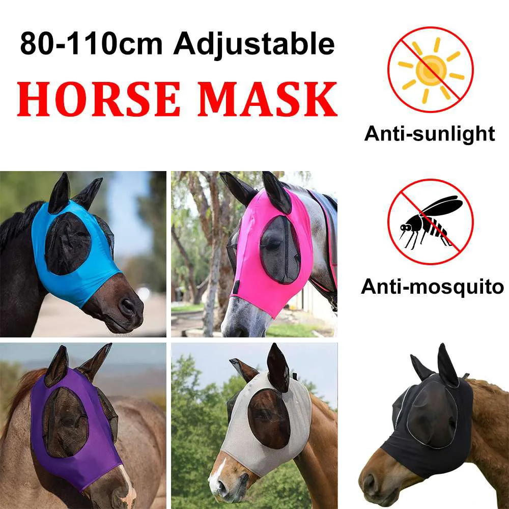 Horse Mask Equestrian Supplies Horse Face Anti-Mosquito Cover Anti-Insect Anti-Fly Horse Mask Face Mesh Fly Protective Cover 2