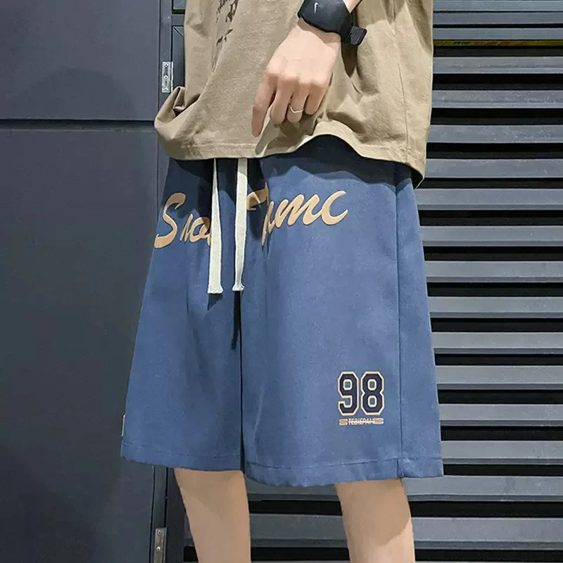 American Style Men Summer Casual Thin Style Motion Trousers High Street Fashion Vintage Letter Printing Loose Drawstring Shorts