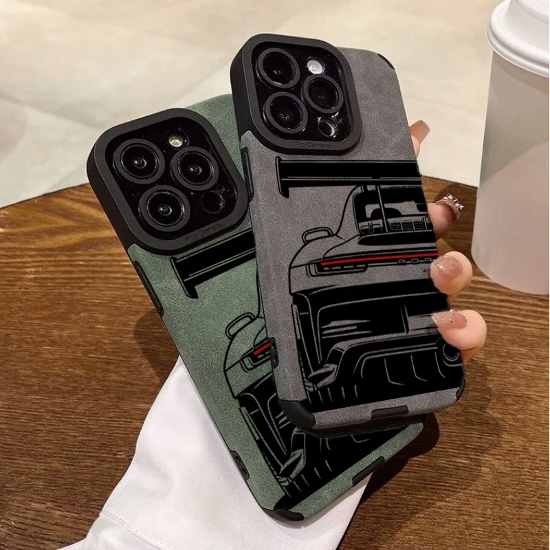 Sleek Faux Leather Sports Car Phone Case Cover