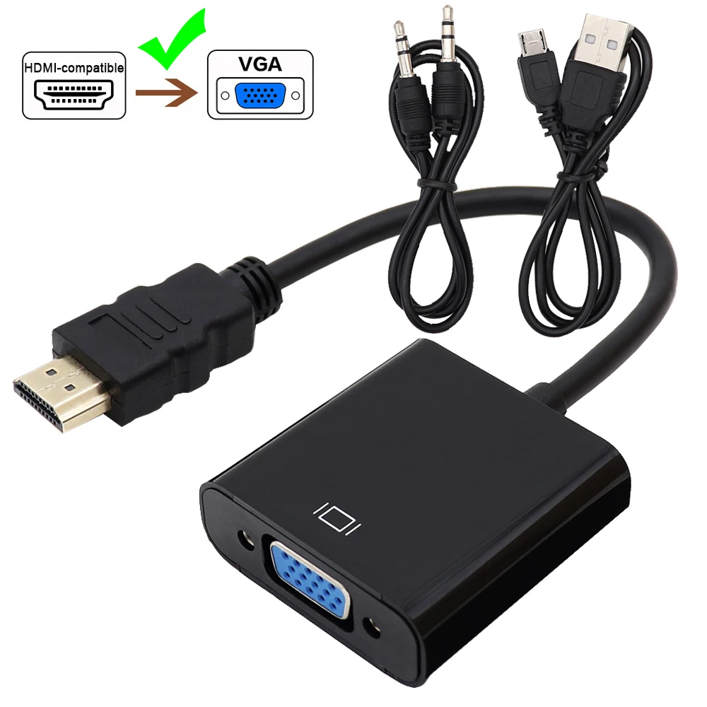 1080P HDMI-compatible To VGA Adapter Male to Female Converter Digital Analog Video 3.5 mm jack Audio Adaptor PC TV Box