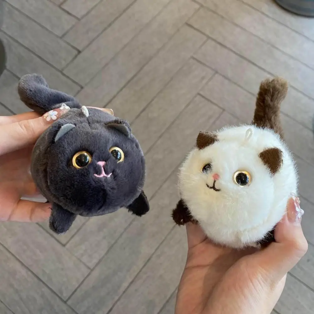3D Eyes Cat Tail Wagging Keychain Spinning Tail Squeezing Plush Black Cat Pendant Cute Cartoon Cat Plush Keychain