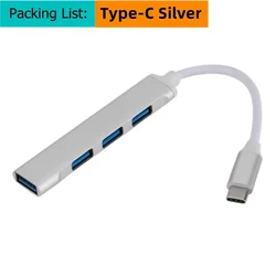UltraSlim Aluminum USB-C Hub: 4-Port SuperSpeed Adapter for Computers and Laptops (Type-C HUB Silver)