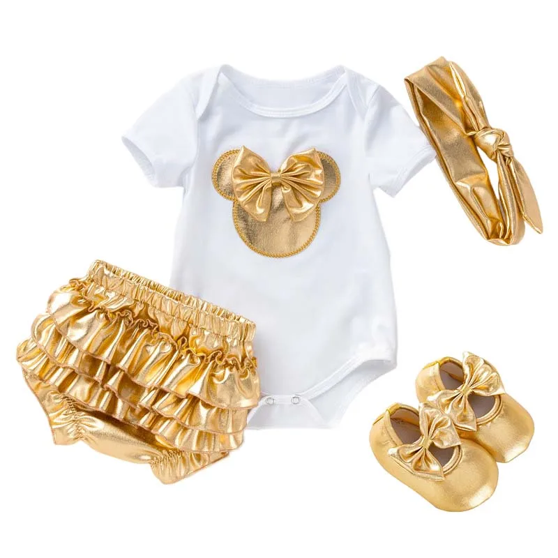 

Newborn Baby Clothes Girls Gold Mouse Costume Outfits Infant Cotton Rompers Bloomers Shorts Suits for Toddler Birthday Clothes