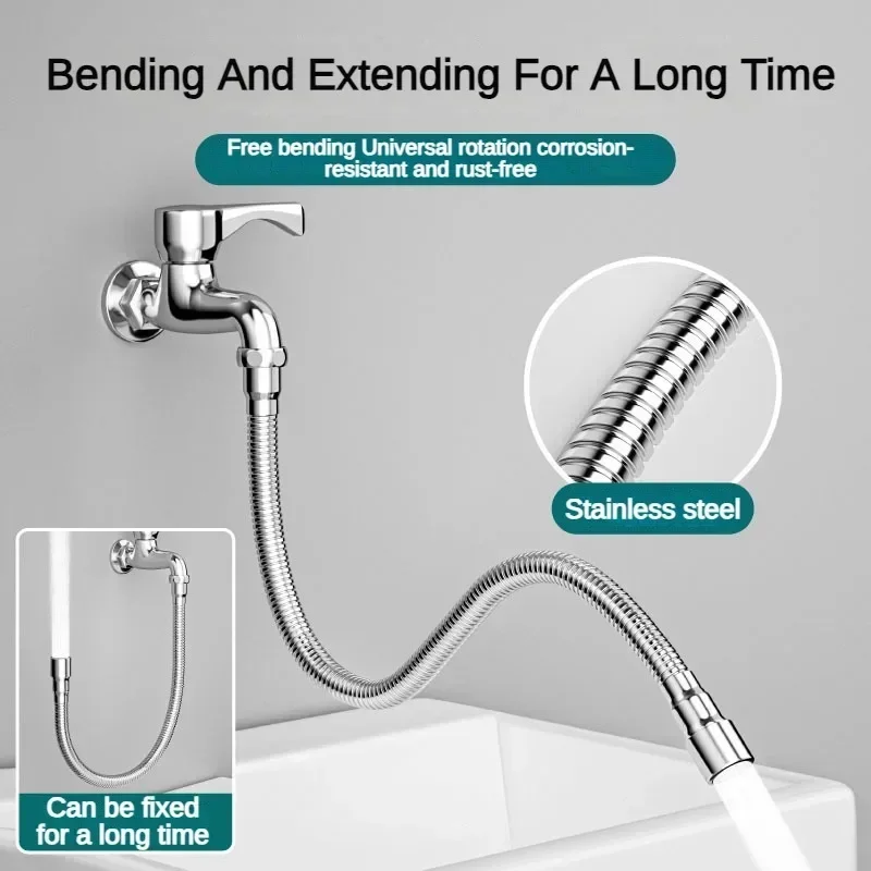 16-60cm Universal Faucet Extender Stainless Steel 360° Rotation Kitchen Sink Anti-Splash Nozzle Aerator Extension Hose 2