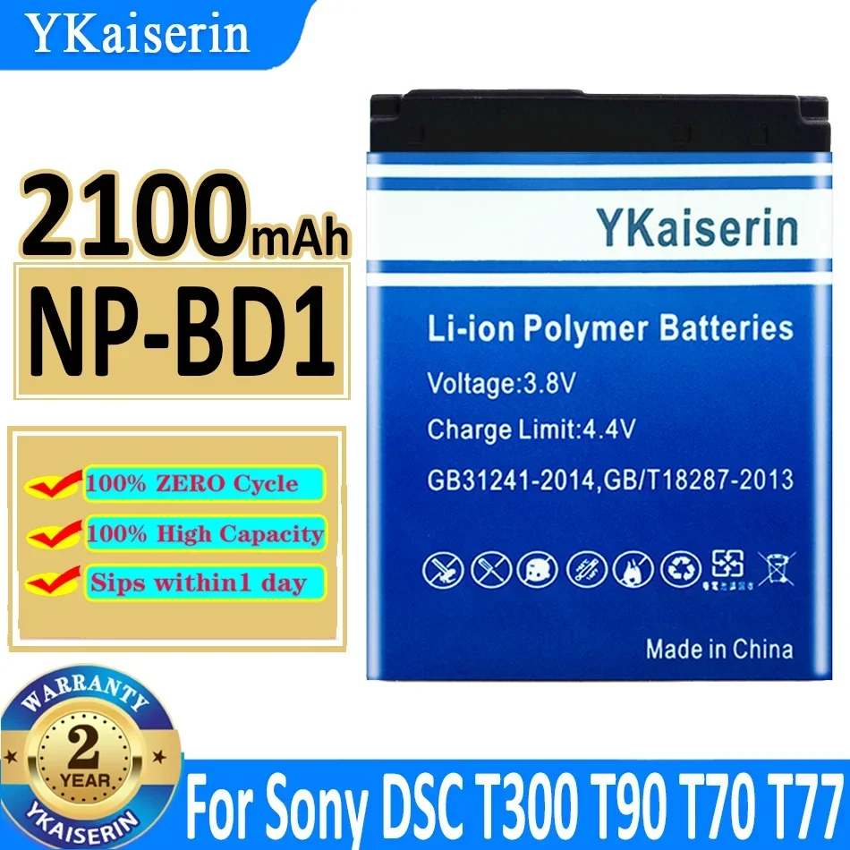2100Mah Ykaiserin Batteria Np-Bd1 Per Sony Cyber-Shot Dsc-G3 Dsc-T2 Dsc-T70 Dsc-T75 Dsc-T77 Dsc-T90 Dsc-T200 Dsc-T300 Dsc-T500
