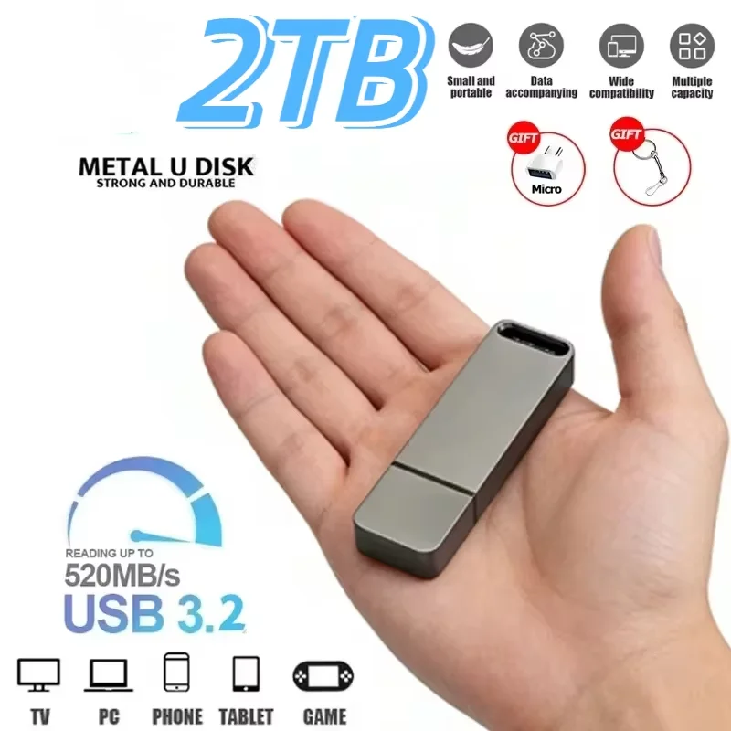 Premium High-Speed Metal USB 3.2 Flash Drive - 8TB Storage Device and Car Music Adapter