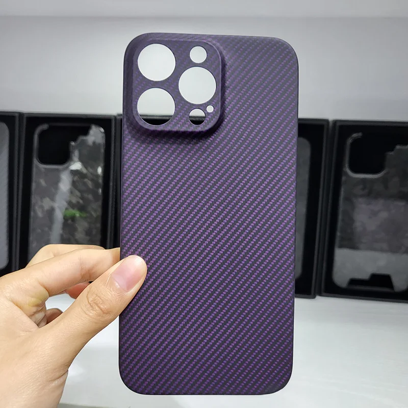 

Hot Genuine Aramid Fiber Purple 600D Carbon For IPhone 14 Pro Max 14Promax Skin Feel Hard Light Weight Back CASE Cover