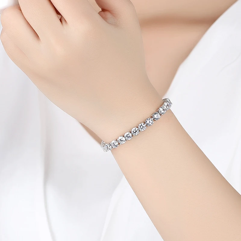 Fashion Green Crystal Friendship Bracelets Bangles For Women Silver Color Round Zircon Charm Bracelet Braclet Gifts