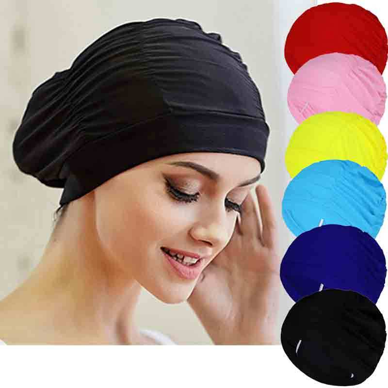 Swimming Hat Women Unisex Girls Long Hair Bathing Cap Swimming Cap Stretch Drape Free Size Swim Pool Sport Elastic Nylon Turban