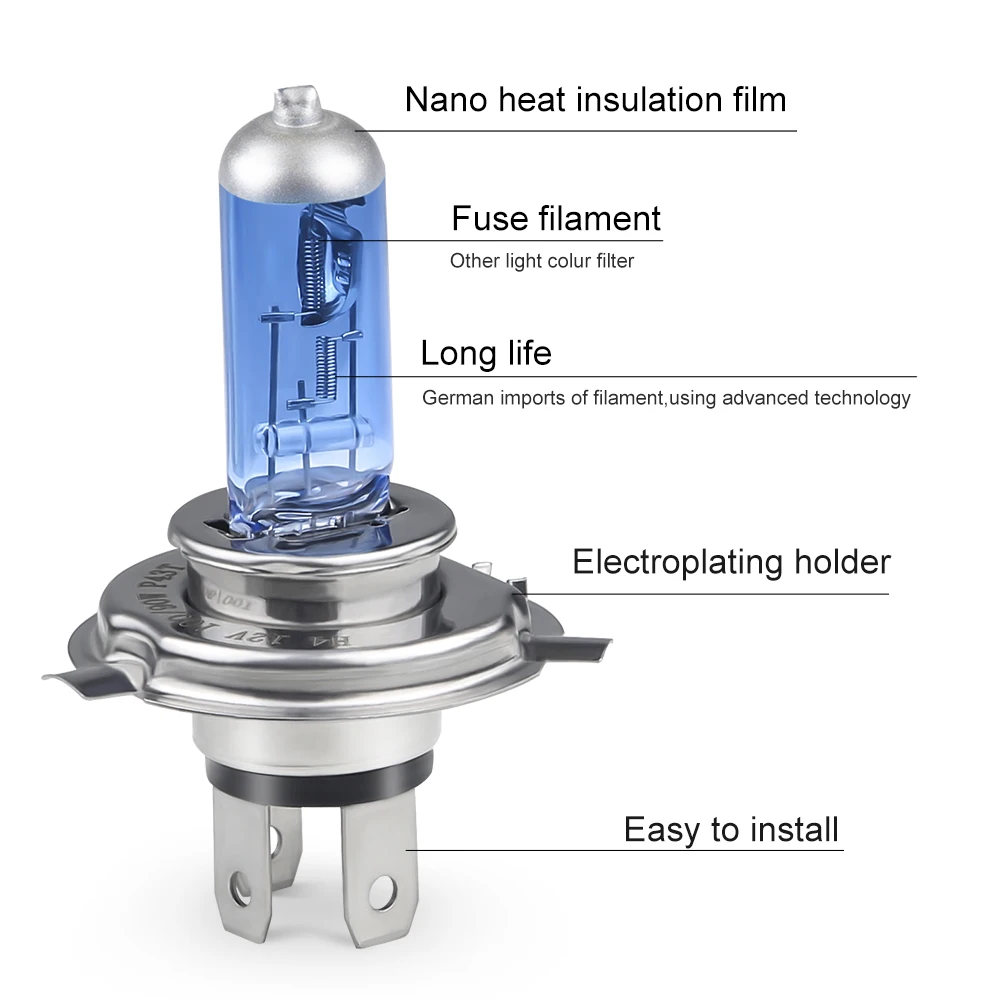 2개입 H4 램프 12V 할로겐 전구 55W 100W 50W 60W 자동차 헤드라이트 전구 H4 라이트 전구 자동차 헤드라이트용 6000K 4300K P43T 안개등