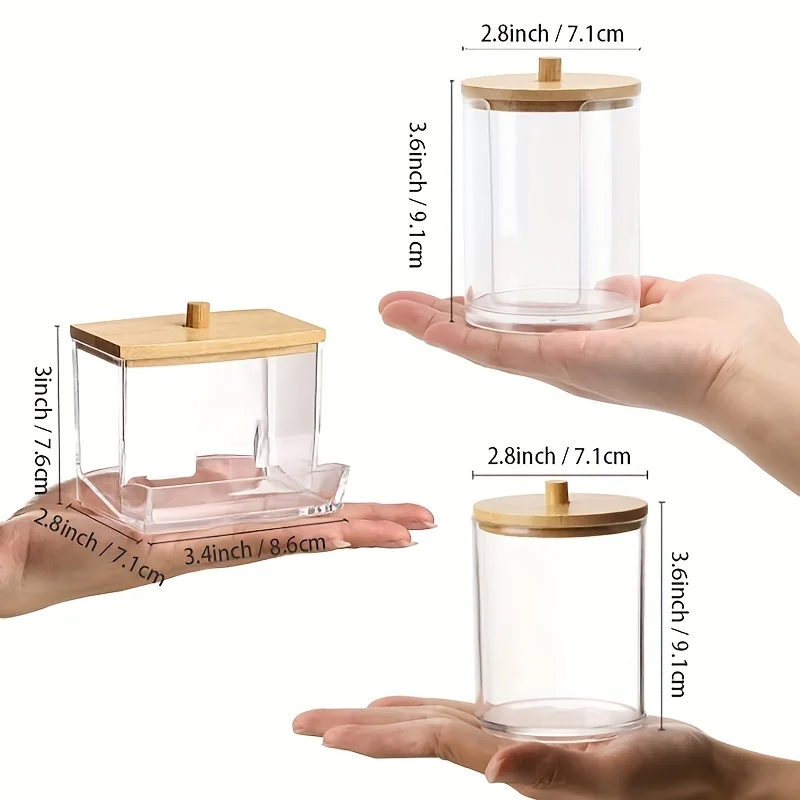 3pcs 욕실 주최자 액세서리 세트 투명 플라스틱 뚜껑, 면봉 디스펜서, 컨테이너 항아리와 Qtips 홀더 보관