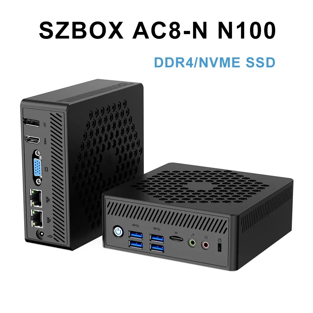 

SZBOX AC8-N N100/N200 Fanless Mini PC DDR4 16GB 512GB NVMe SSD Desktop Mini Computer Windows 11 4K Triple Display WiFi 6 BT 5.2