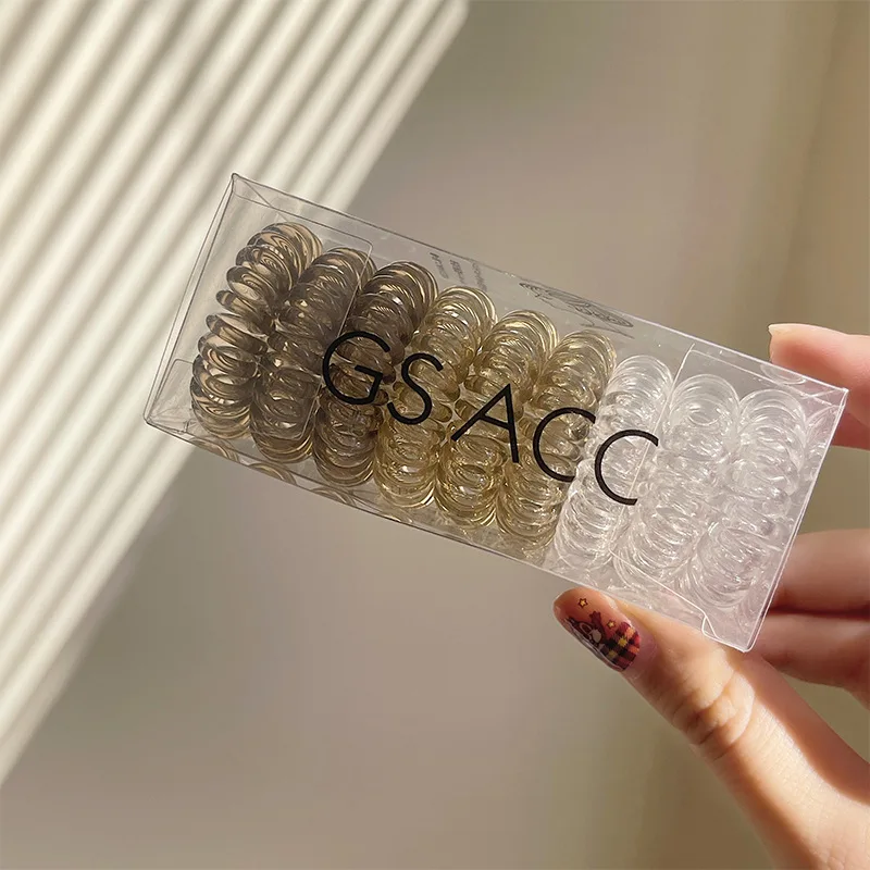 Spiral No-Crease Hair Tie Set - 9 Elastic Coil Scrunchies