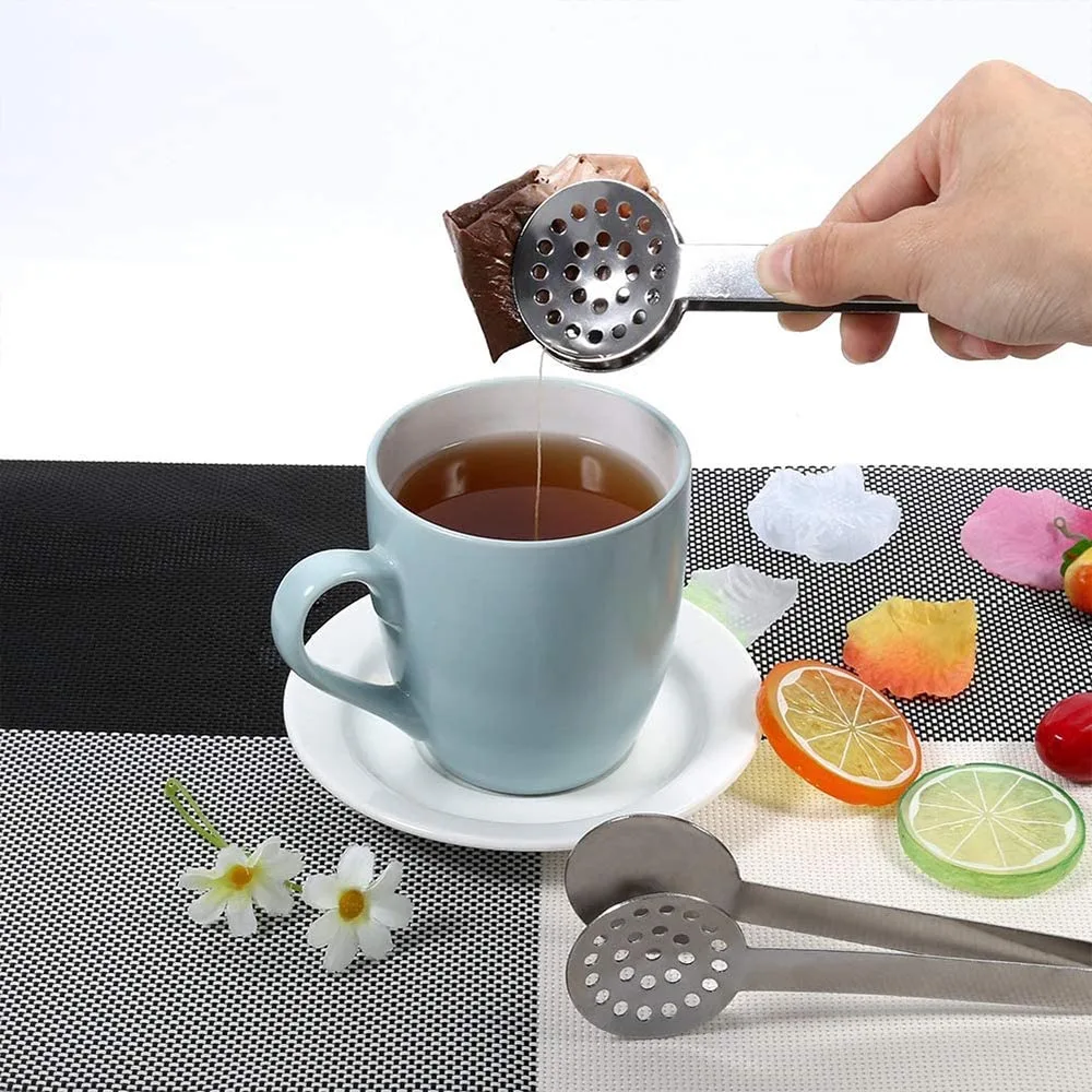 1PC Stainless Steel Tea Bag Squeezer Round Teabag Tong Strainer Herb Grip Kitchen Tool Lemon Slice Clip Squeezer Holder Grip