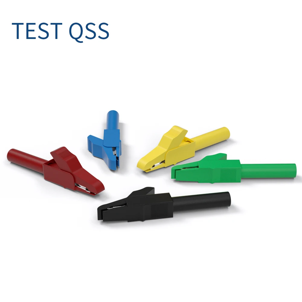 alligator clips test clip test hooks clips electrical clamp QSS 10PCS 4MM Insulation Alligator Clips Metal Crocodile Clamp for Wires Banana Connector DIY Electrical Tools Q.60029