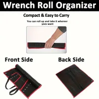 Sac à outils noir à 16 poches avec coutures rouges, organisateur de clé compacte pour mécaniciens et artisans, fermeture éclair sécurisée et multi-poches 2