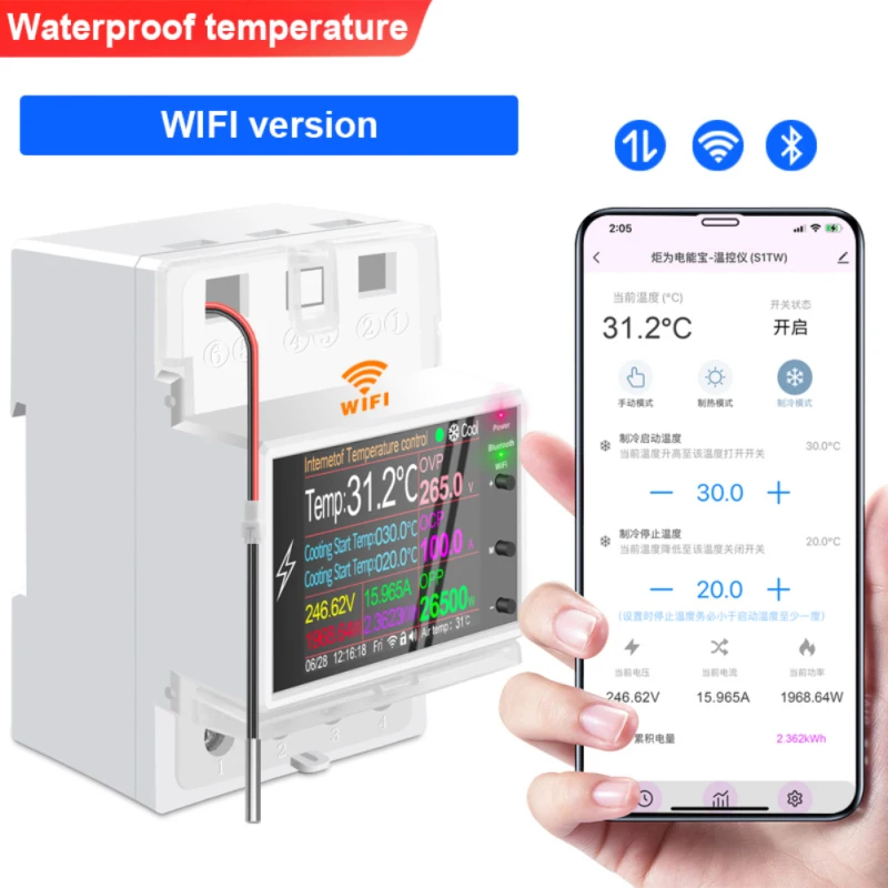 

Digital Thermostat Din Rail Timer Switch 220V AC Temperature Controller Tuya Magnetic Probe For Multimeter 100A Thermostat Incub