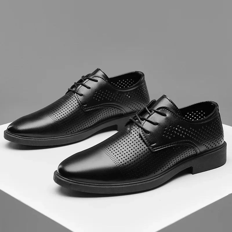 Summer Hollow Plastic British Casual Business Formal Leather Shoes Men Shoes Heightening Casual Set