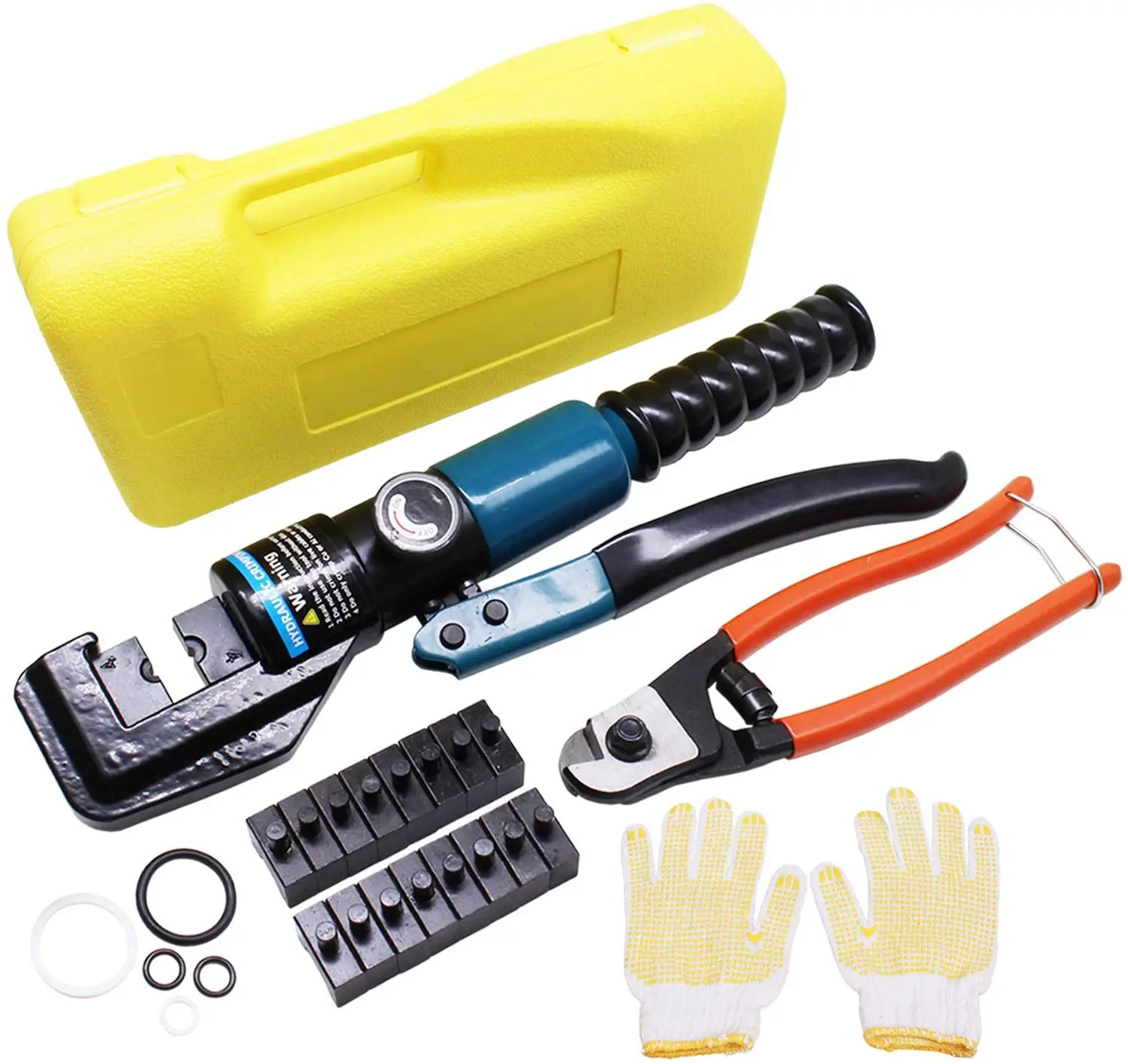 Hydraulic Hand Crimper Tool Hydraulic Wire Crimping Tool Work Gloves Carrying Case 9 set Dies Hydraulic Crimping Tools Cable Cutter 10 Ton Cable Crimper Cable Crimper Kit