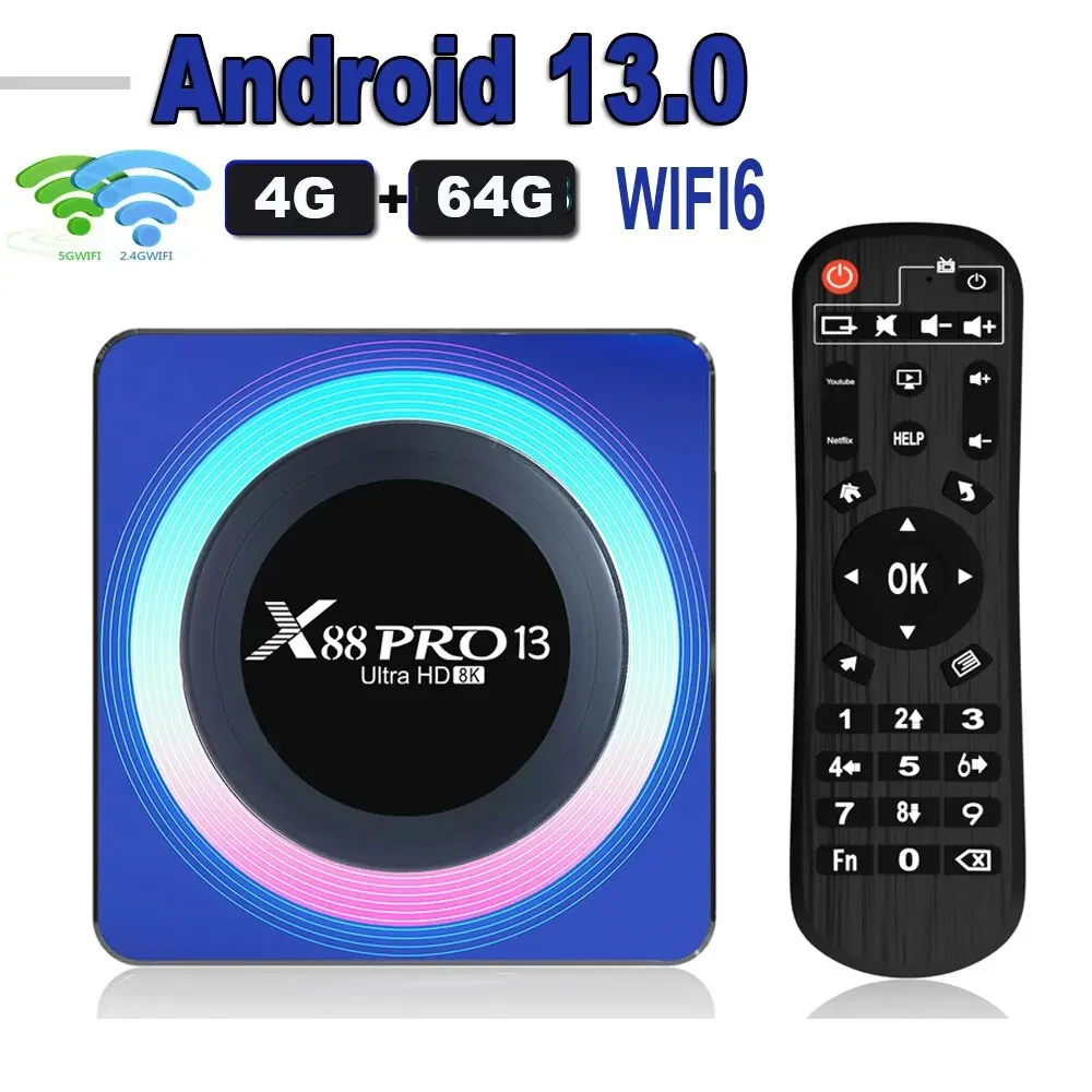 X88 PRO 13 Android 13.0 TV skříňka rockchip RK3528 4K 2.4G 5G WIFI 6 64G 32GB 16GB BT5.0 8K globální média hráč