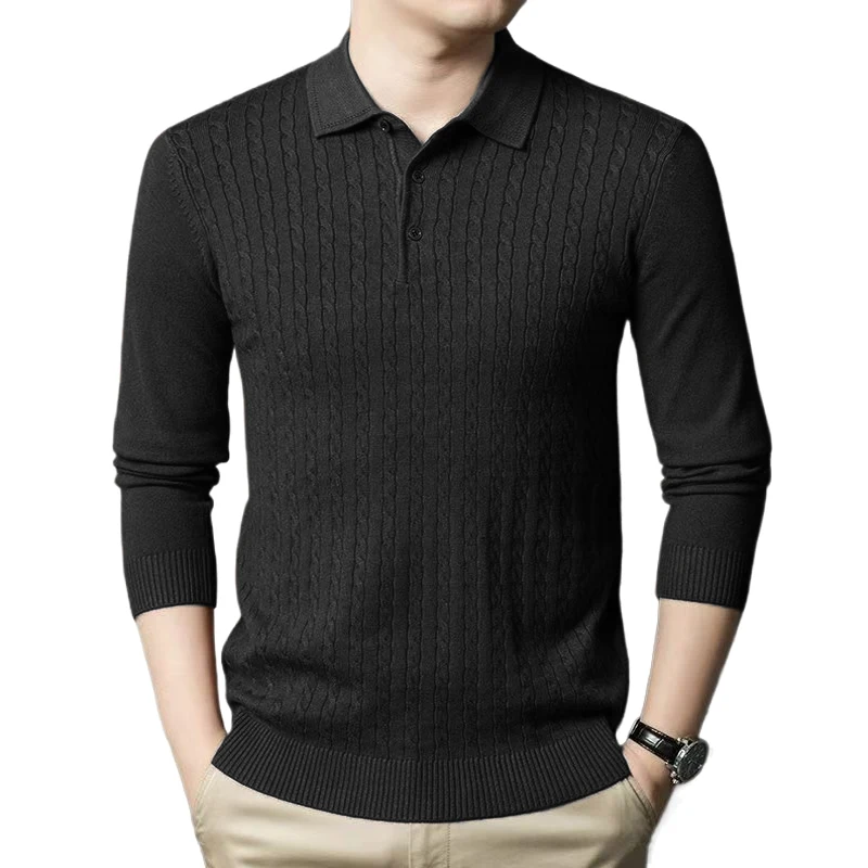 Animal Game Mens Casual T-shirts V Neck Sweater Lapel Knitwear Button Polo Shirts Ribbed Pullover Sweatshirts Men's Cold Blouse