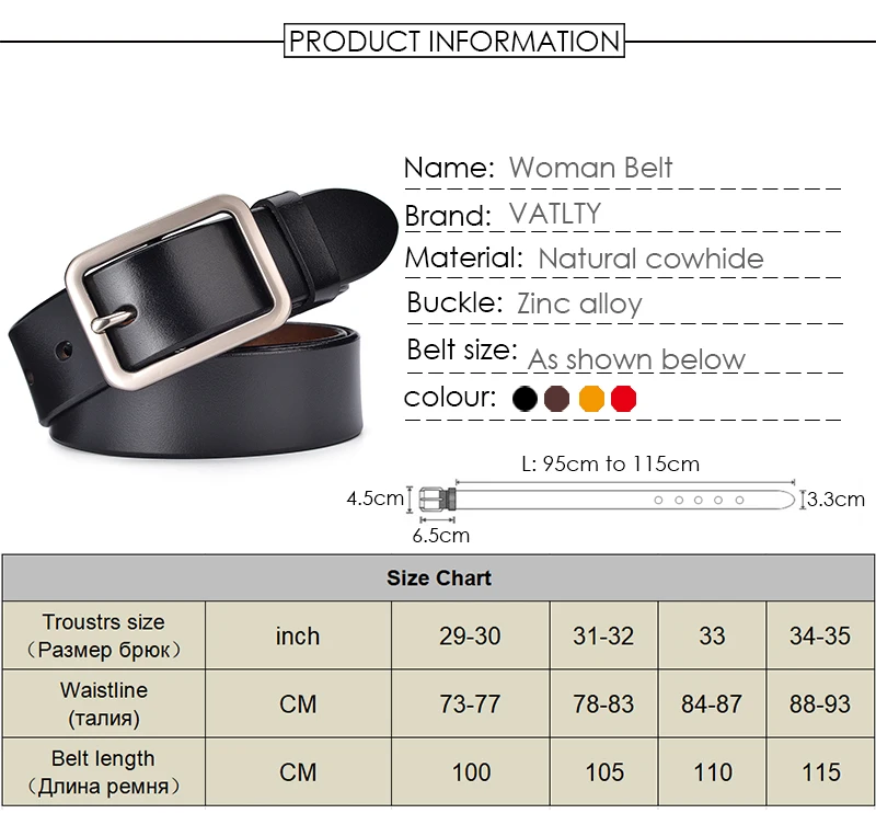 VATLTY 95 cm-115 cm Damen-Ledergürtel, 33 mm, natürliche Rindslederlegierung, silberne Schnalle, Unisex, brauner Gürtel, modischer Hosengürtel, männlich – Detail 3