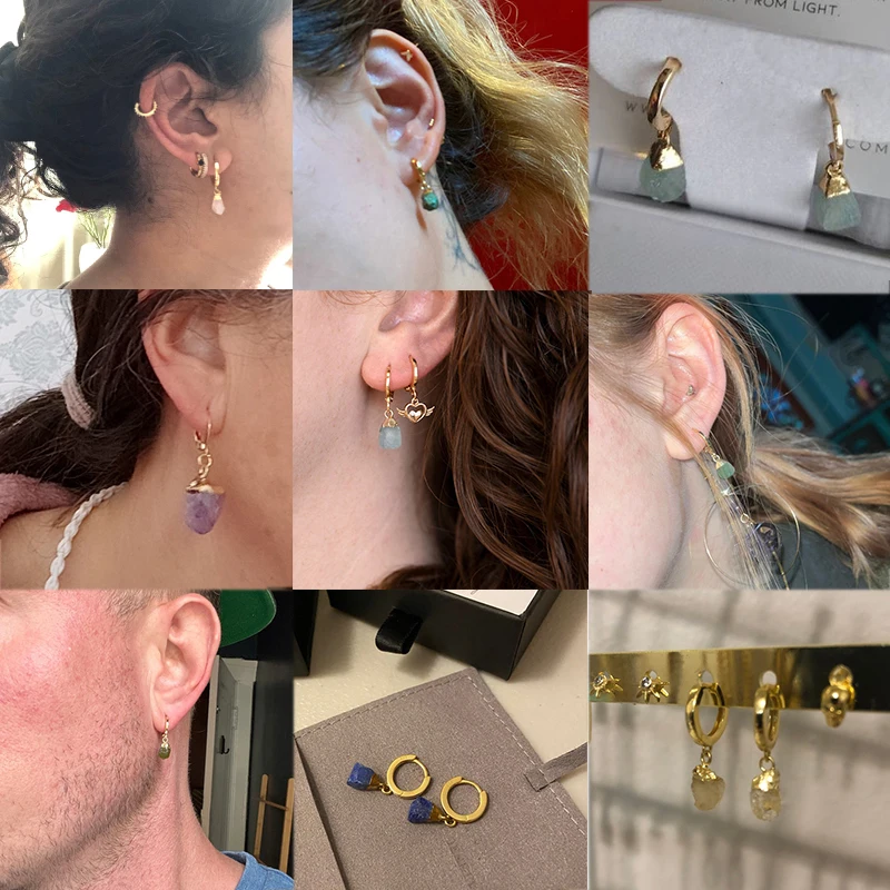 Natural Irregular Raw Stone Earrings Amethysts Apatite Lapis