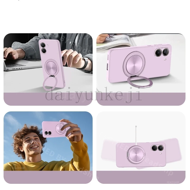 Luxury Magnetic Silicone Phone Case with Holder and Screen Film