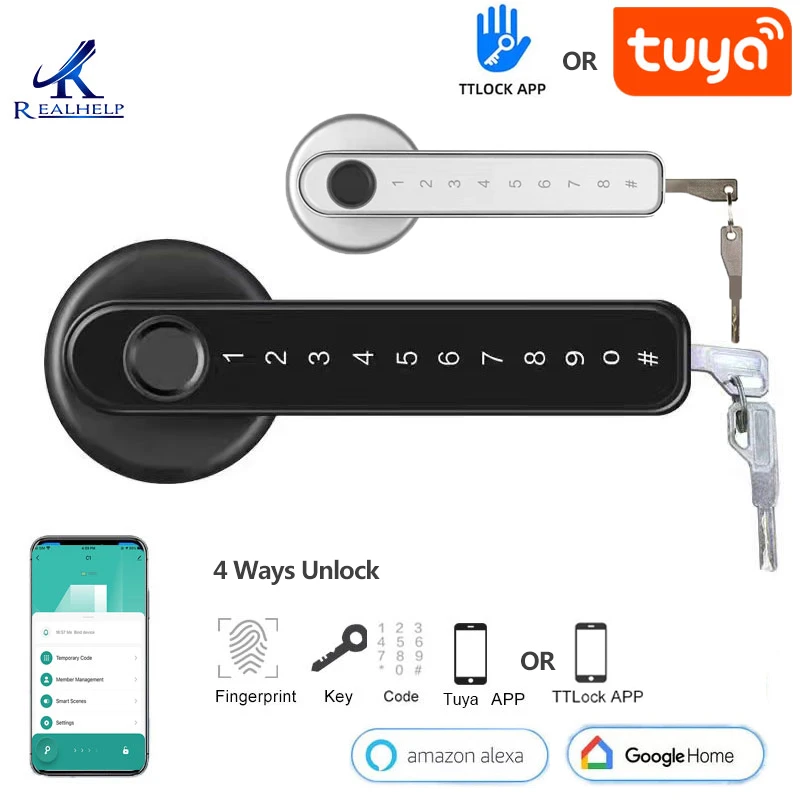 latch smart lock TTlock Tuya Smart Home Fingerprint Electronic Door Lock Password APP Bluetooth Mechanical Key Security Biometric Handle Lock gliderol remote