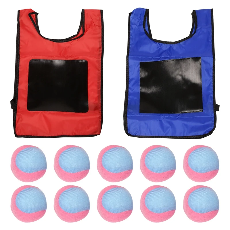 

Dodgeball Game Set - 2Pcs Kids Dodgeball Tag Sticky Vests With 10 Sport Dodge Balls For Indoor Outdoor Playground Games