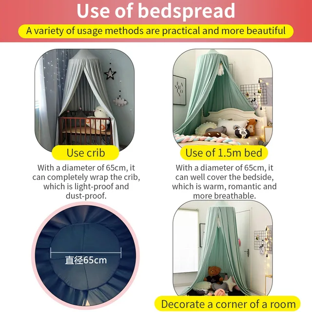 Battilo Lit d'enfant Moustiquaire Balde de lit pour chambre de garçons et de filles Rideau de lit pour enfant Berceau Tente d'enfant Tent de jeu ronde suspendue 6