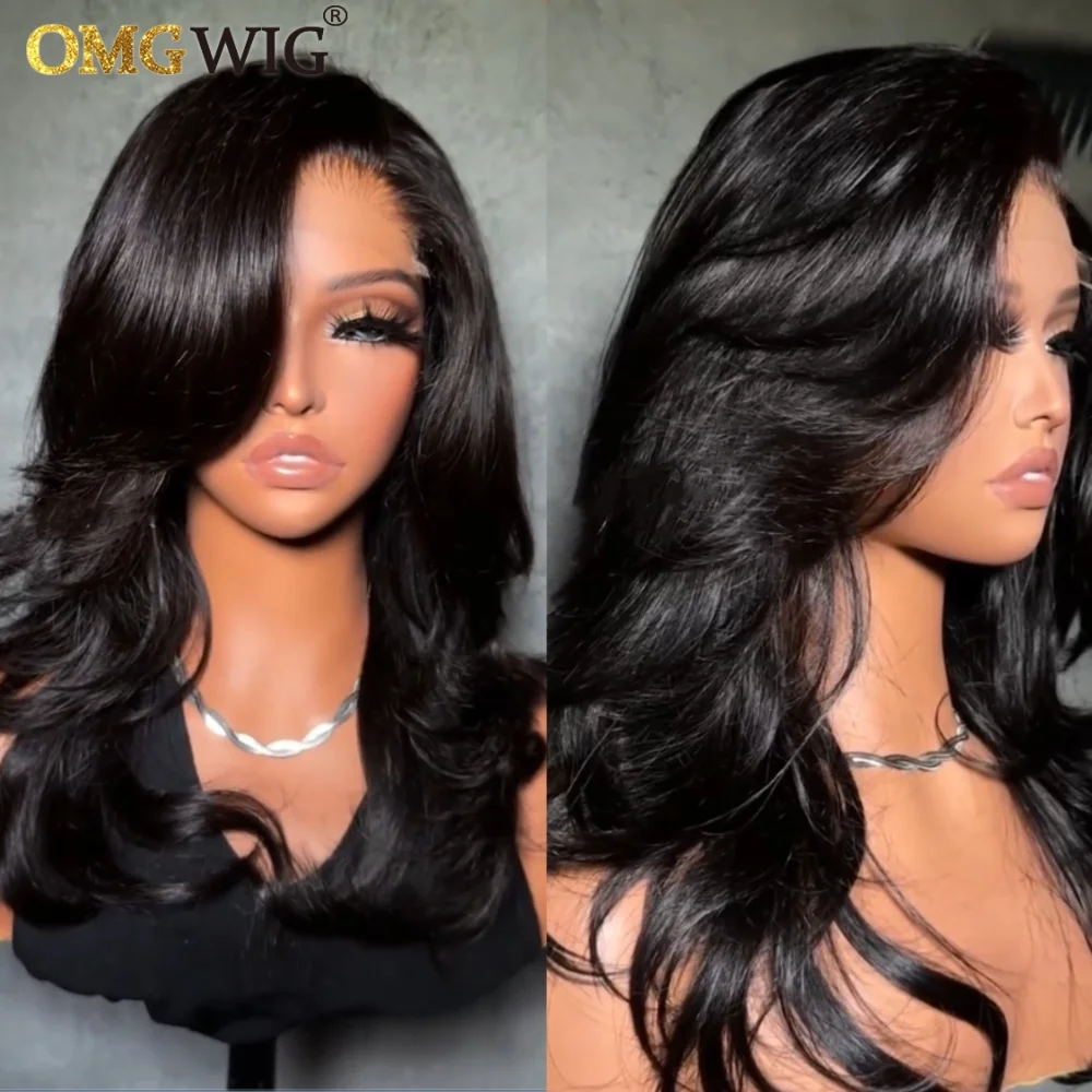 Glueless Blonde Highlight With Dark Brown Layered Wavy Human Hair Wig 360 Pre-Cut Lace Body Wave Wig For Black Women Brazilian