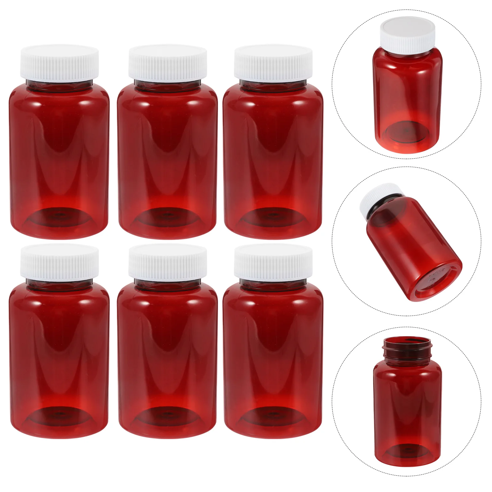 

6 Pcs Medicine Storage Accessories Pill Bottles Big Mouth Empty Plastic Container with Caps The Pet Travel Pills