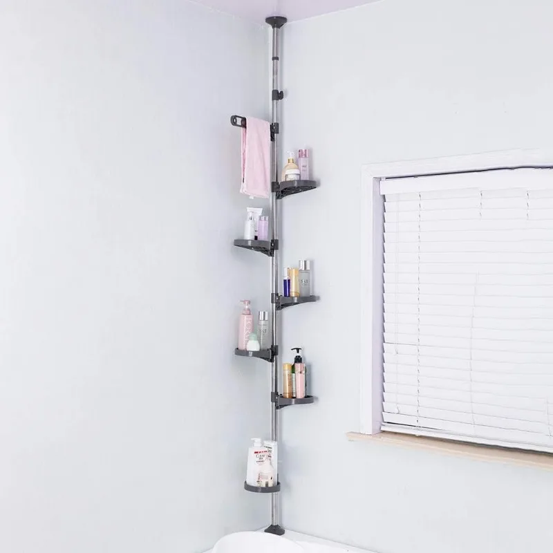 7-Tier Indoor Plant Pole Spring Tension Rod Expandable Flower Pots Display Rack Stand Hanger Metal Corner Storage Shelf, 4