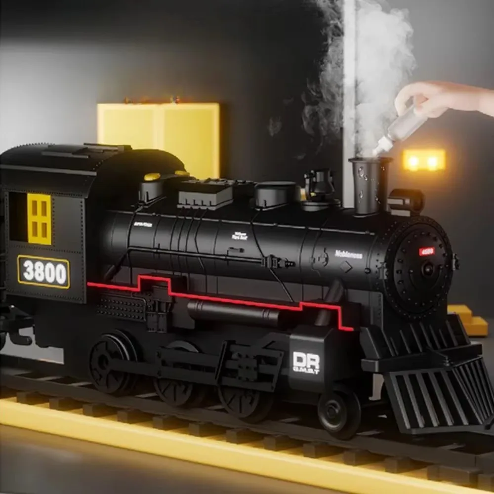 Remote Control Simulation Steam Train Track Assembly Electric Stepless Speed Add Water Smoking Train Children's Toy Holiday Gift