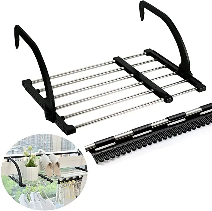 Candumy Portable Clothes Drying Rack for Balcony Folding Towel Rack Indoor Outdoor Retractable Laundry with Sock Clips