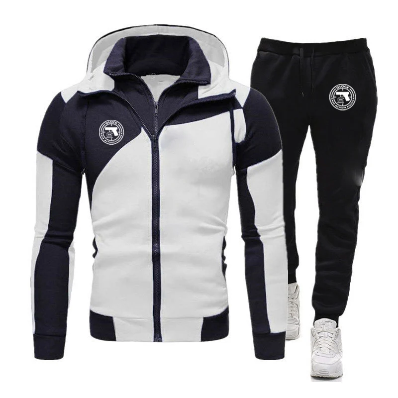 Glock's perfect shooting print diagonal zipper men's suit hoodie+trousers autumn sports suit sweatshirt sportswear sports jacket