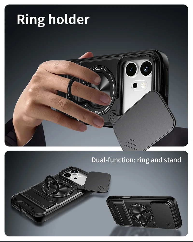 Armor Slide Camera Protection Case with Ring Kickstand and Car Magnetic Holder
