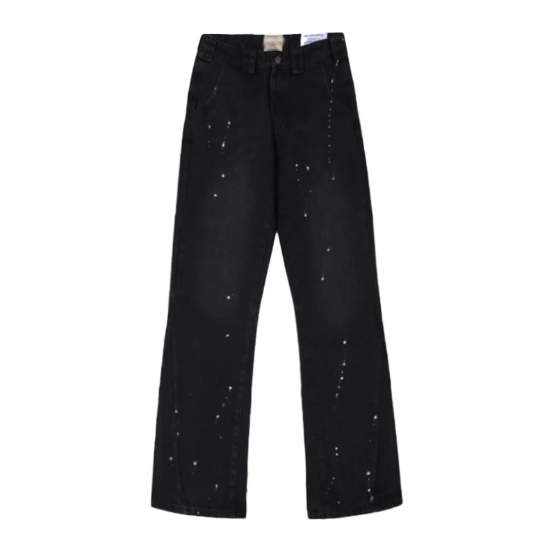 Description Picture 3 of item24Fw GD High Quality New Ink Wash Black Spliced Micro Flared Jeans Versatile Pants trousers spliced casual pants