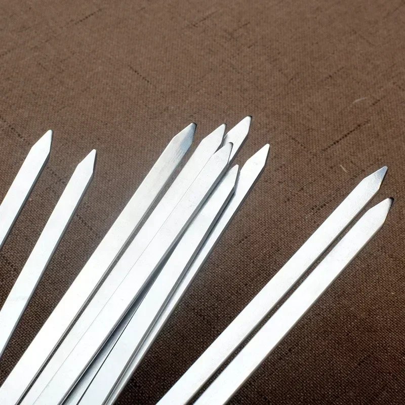 10pcs/set Stainless steel 430 BBQ stick thickened 41cm household mutton skewers iron drill BBQ stick tool stick.