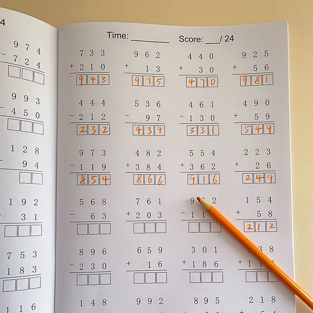 32 Pages Math Addition and Subtraction within1000 Mathematical Operation Exercises Worksheet Practice for kids Primary School 3