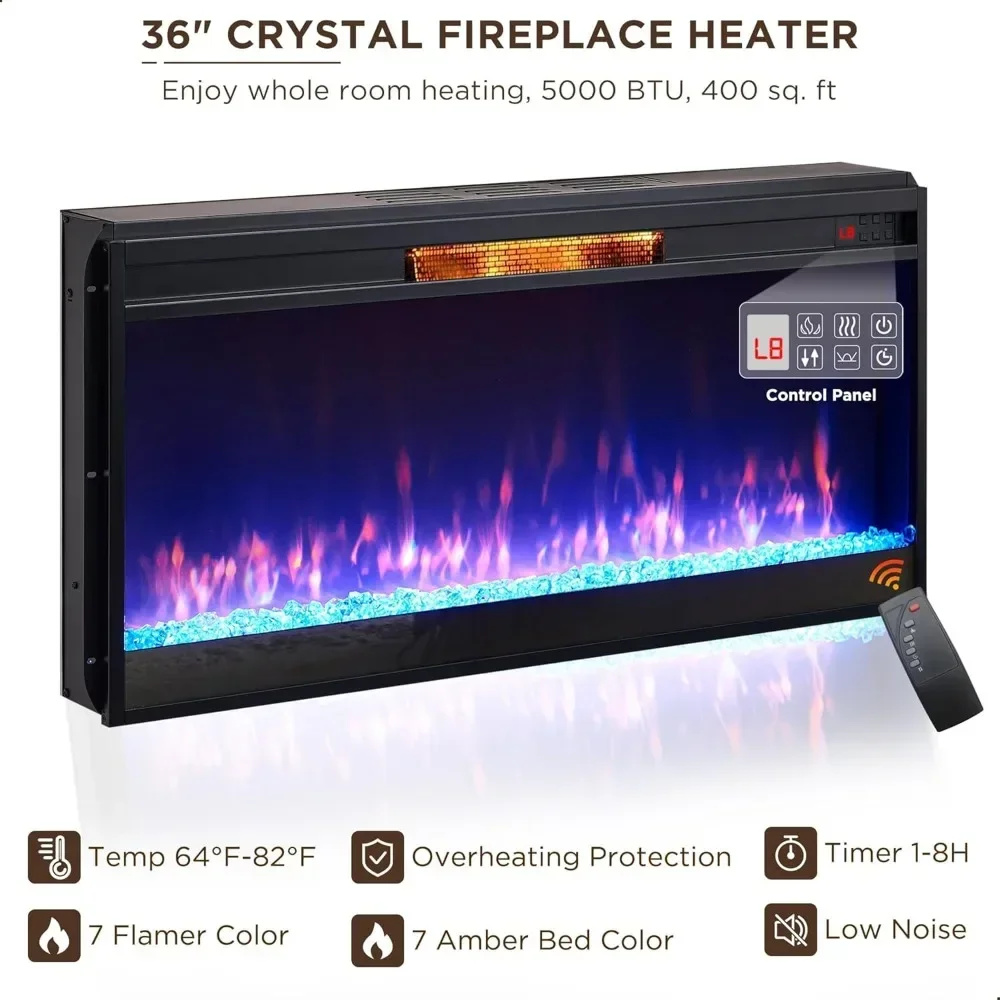 Fireplace TV Stand for 80 Inch TV, Farmhouse Entertainment Center w/LED Lights & 36" Electric Fireplace, Large Media Console 4
